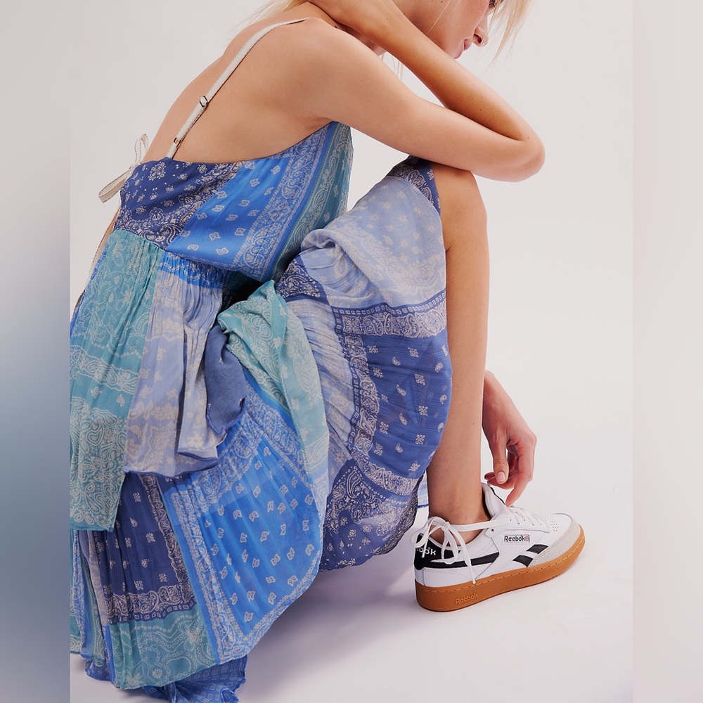 Free People Indigo Wishes Ruffled Layered Boho Bandana Maxi Dress - Picture 4 of 4